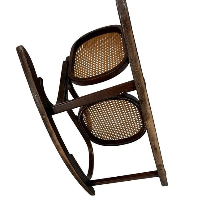 Antique Bentwood Children's Rocking Chair with Wicker Seat For Sale - Image 3 of 7