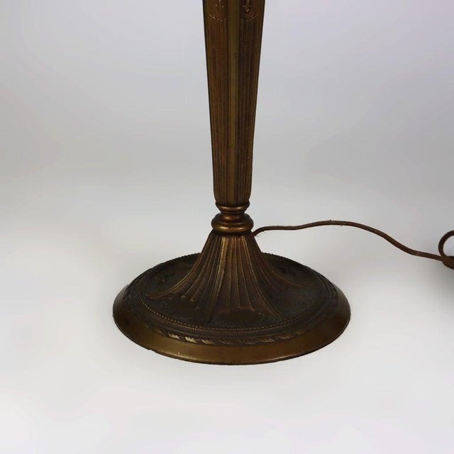Antique Arts & Crafts Slag Glass Table Lamp Numbered C1910. Measures - 23 1/2" x 19" x 19". A classic example of early...