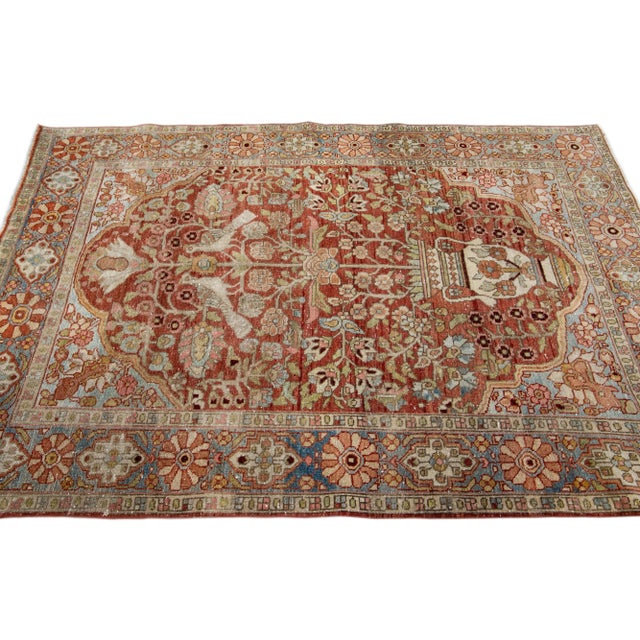 1900 - 1909 Antique Bakhtiari Persian Handmade Medallion Rust Scatter Wool Rug For Sale - Image 5 of 11