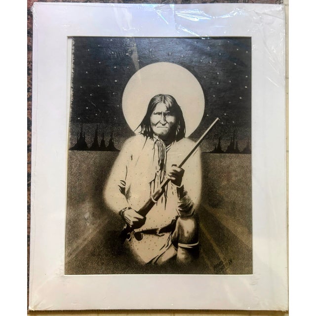 Vintage Original Signed "Geronimo" Graphite Drawing by Arnold Wichita For Sale - Image 10 of 14