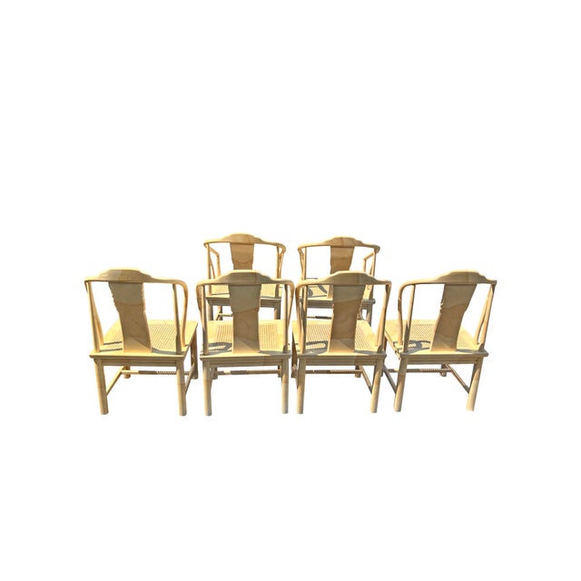 Vintage Henredon Asian Style Faux Goatskin Laquer Dining Chairs 6 For Sale - Image 9 of 14