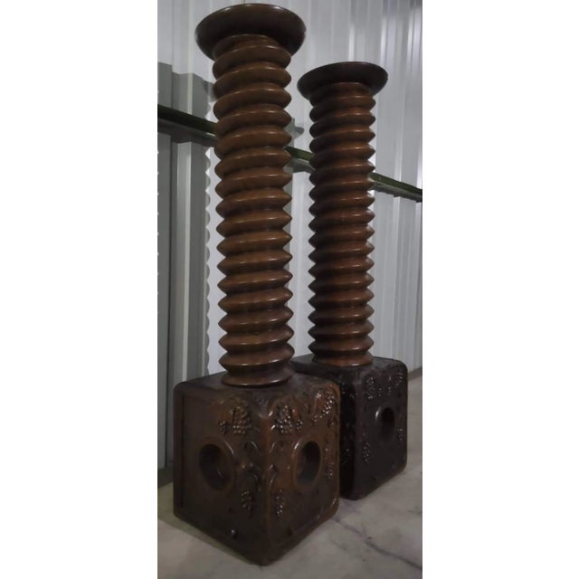 Brown Monumental Antique French Vineyard Salvaged Winepress Pedestals - a Pair For Sale - Image 8 of 11