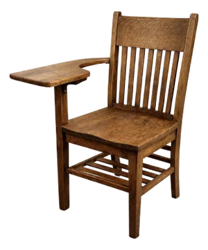Mid-Century Quarter-Sawn Oak School Desk Chair With Writing Arm & Book Stretcher