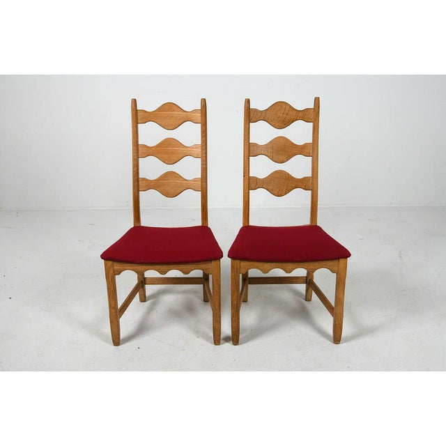 Mid-Century Modern Ten Oak Dining Chairs Attributed to Henning Kjaernulf - 1970s For Sale - Image 3 of 10