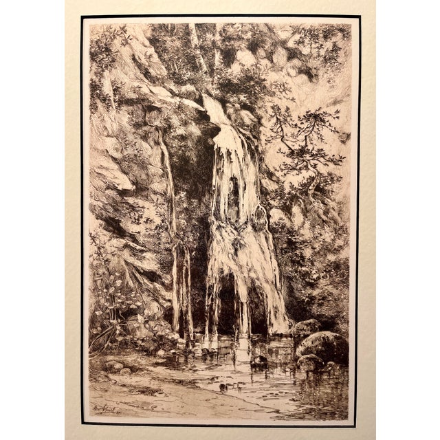 1889 "Falls in Alum Rock Park" Etching by American Artist George Spiel Aprox. dimensions: Frame: 21"H x 17"W Visible area:...