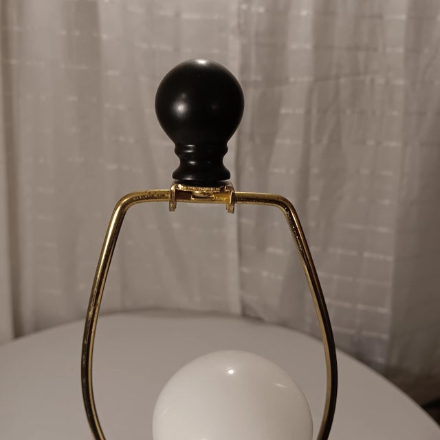 Mid 20th Century Vintage Mid-Century Modern Wood Lamp With Black Base Color and Embellished With Light Tan Circles With a Touch of Red Grain Lines For Sale - Image 5 of 12