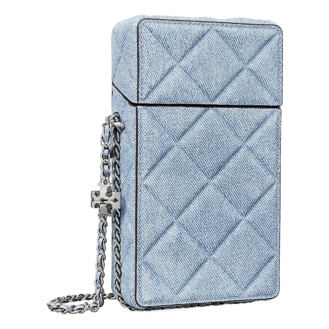 2025 Tory Burch Fleming Quilted Suede Leather Phone Crossbody Bag Shoulder Denim For Sale