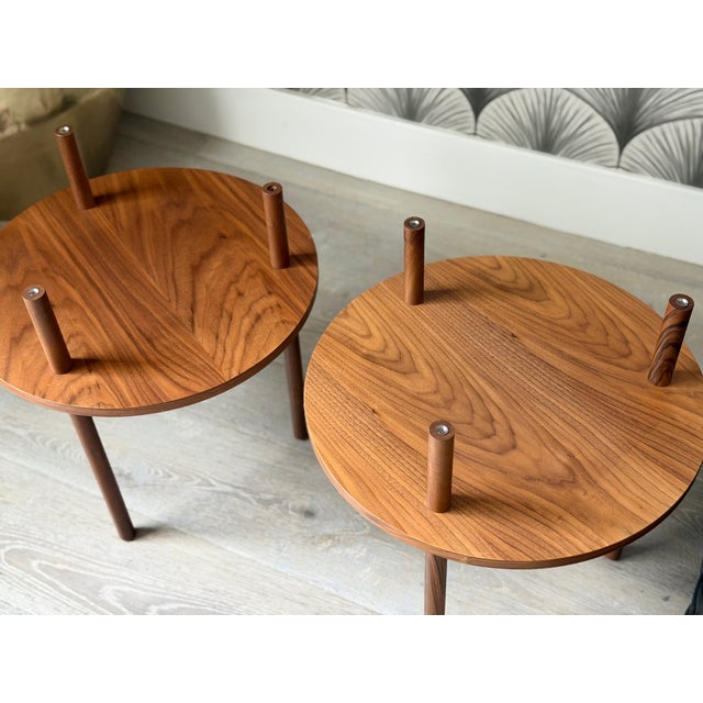 Mid-Century Modern-Style Walnut Wood and Glass "Unison" Side Tables by Design Within Reach For Sale - Image 13 of 16
