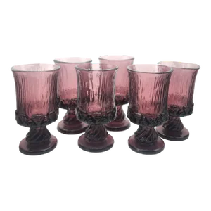 Vintage Amethyst Fostoria Sorrento Glass Goblets - Set of 6