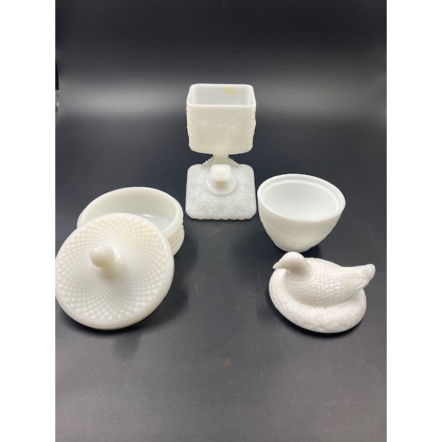 Mid 20th Century Collection of 3 Milk Glass Lidded Dishes For Sale - Image 10 of 12