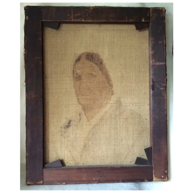 Antique Primitive Oil Painting, Portrait of a Lady in Lace For Sale - Image 9 of 9