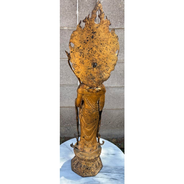 Mid-Century Japanese Gilt Bronze Standing Kannon Bosatsu Altar Statue – 25" For Sale In Phoenix - Image 6 of 11