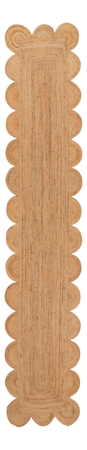 2.6x8 Natural Color Jute Scallop Handmade Bohomian Rug Runner