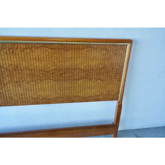 Drexel 1980's King Size Drexel Mid-Century /Post Modern Modern Headboard in Burlwood, Solid Oak, and Brass For Sale - Image 4 of 6