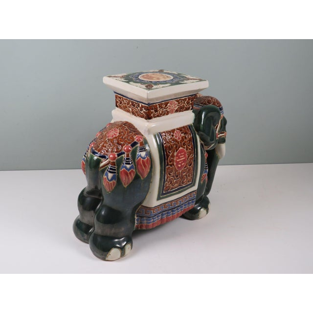 Blue Large Chinoiserie Style Glazed Ceramic Elephant Garden Stool or Side Table, 1970s For Sale - Image 8 of 9