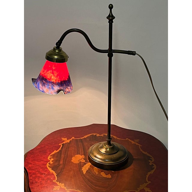 Antique Brass and Pate de Verre Glass Shade Table Lamp, 1890s For Sale - Image 5 of 5