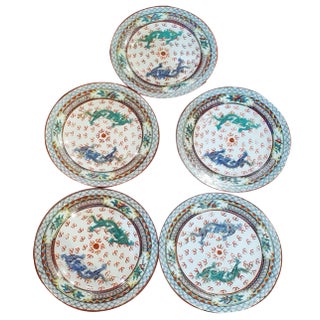 Chinese Hand-Decorated Plates, 1930s, Set of 5 For Sale