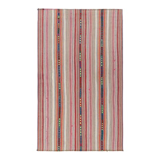 1950s Vintage Chaput Kilim Rug in Pink, Multicolor Stripe Patterns For Sale
