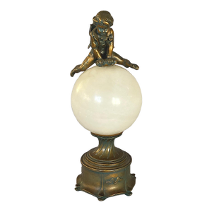 Tour De Force American Table Lamp; Alabaster Ball, Ca. 1910, Boy-Student Sculpture