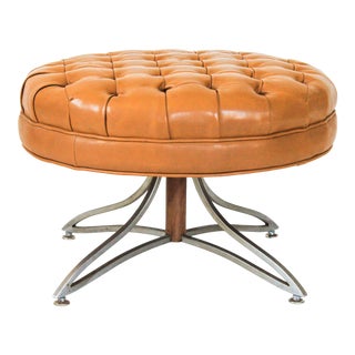 Vintage "Space Age" Tufted Leather Ottoman For Sale
