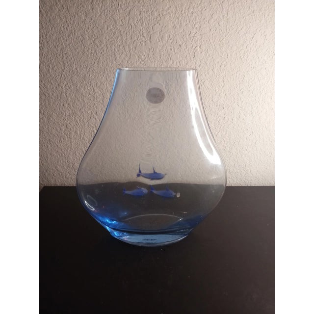 Glass 1980s Vidrios San Miguel Spain Recycled Aqua Art Glass Moon Flask Vase For Sale - Image 7 of 8