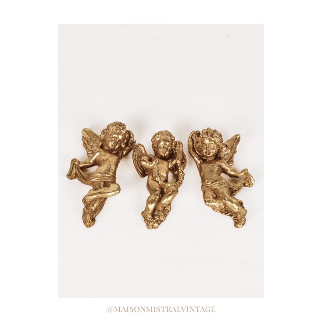 Mid-Century Set of 3 French Gold Leaf Cherub Wall Hangings For Sale - Image 15 of 15