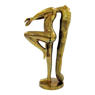 Vintage Brass Art Deco Long Haired Nude Woman Sculpture Attributed Klara Sever For Sale