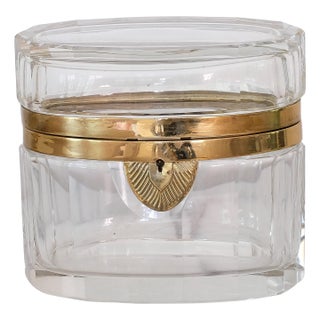 Antique French Baccarat Oval Cut Crystal Faceted Box For Sale
