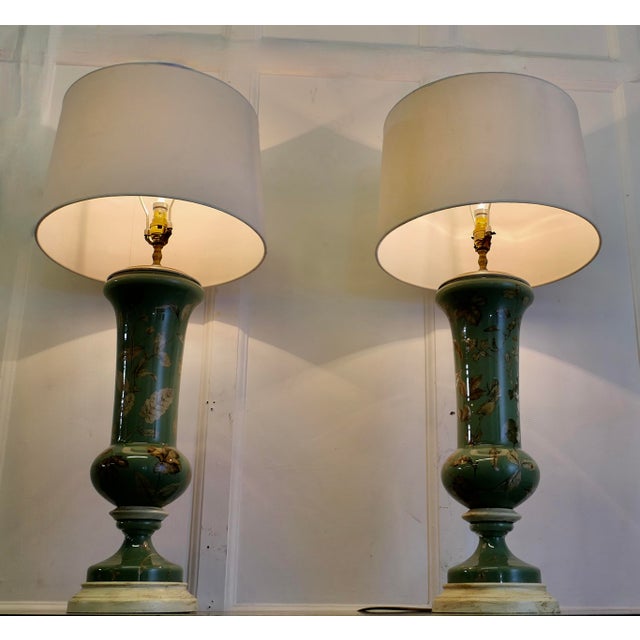 Reverse Painted Tall Baluster Vase Lamps, 1890s, Set of 2 For Sale - Image 5 of 7
