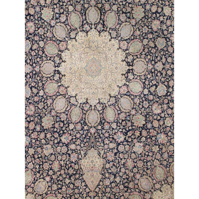 Mid 20th Century Semi-Antique Kerman Carpet, Handmade Persian Wool Rug, Navy, Ivory, Blue, Pink For Sale - Image 5 of 18