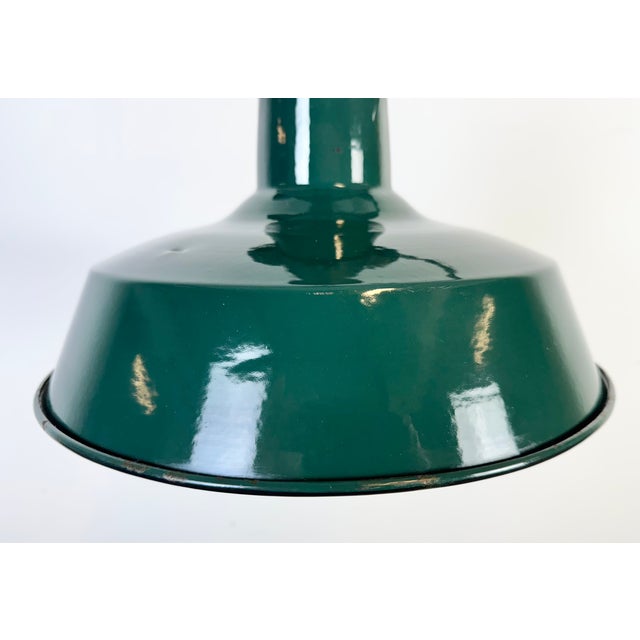 French Industrial Dark Green Enamel Factory Pendant Lamp, 1960s For Sale - Image 4 of 18