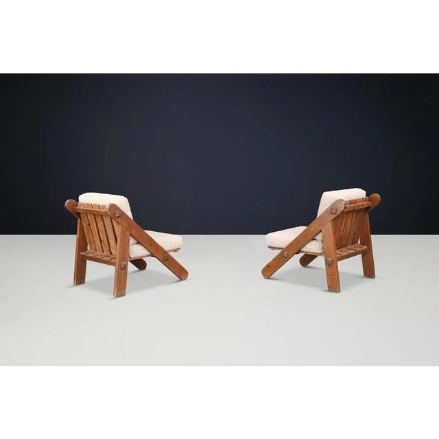 Pinewood Lounge Chairs in Teddy Upholstery, France, 1970s, Set of 2 For Sale - Image 6 of 11