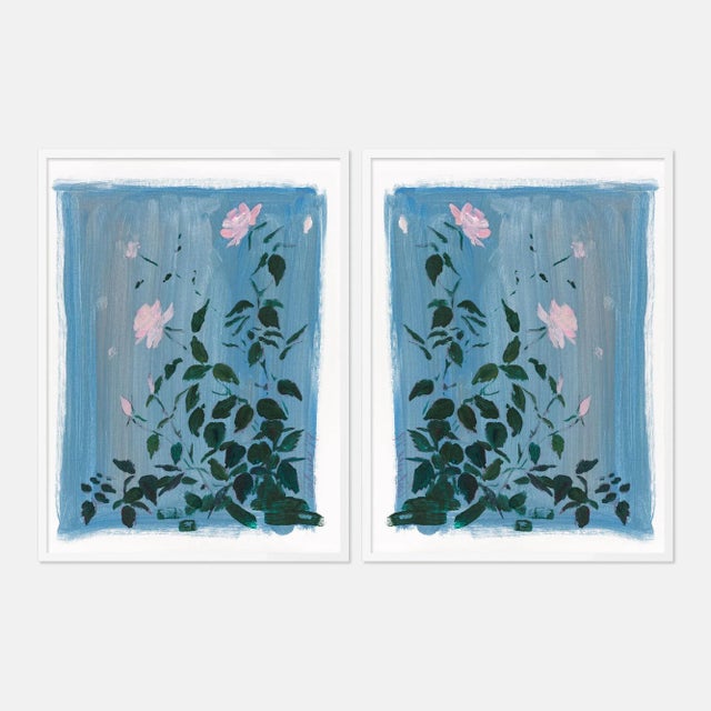 Lia Burke Libaire Blue Botanical Diptych by Lia Burke Libaire in White Frame, XS Art Print For Sale - Image 4 of 4
