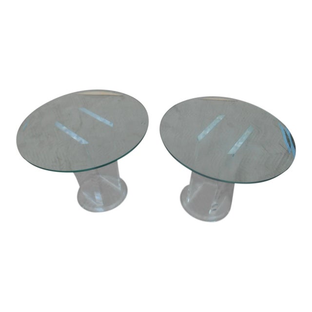 1970s Lucite and Glass Top Side Tables- a Pair For Sale