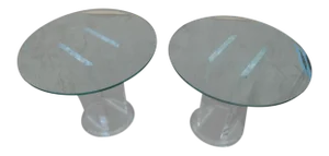 1970s Lucite and Glass Top Side Tables- a Pair