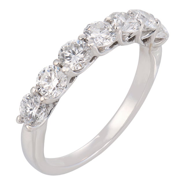 Vintage Diamond 18k White Gold Half Eternity Band, Size 4.25 For Sale