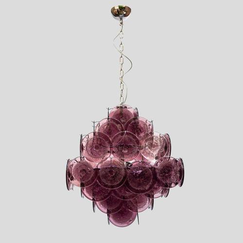 Purple Disc Pulegoso Glass Square Shaped Hanging Light For Sale - Image 4 of 11