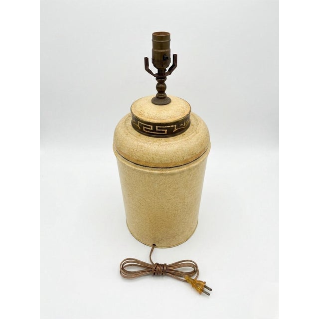 English Vintage English Toleware Tea Caddy Table Lamp - Colonial Scene For Sale - Image 3 of 8