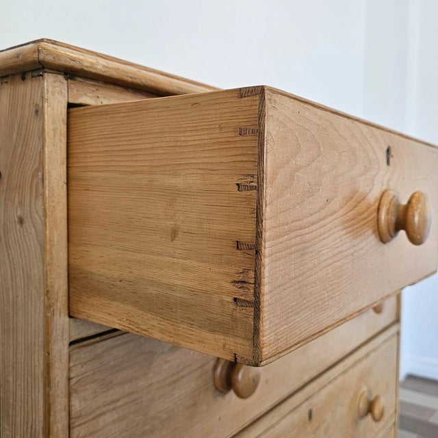 Beige Antique English Bleached Pine Chest of Drawers (Dresser)- Circa 1870 For Sale - Image 8 of 16