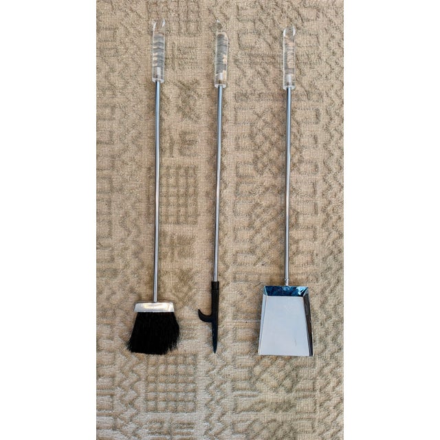 1970s Modernist Chrome and Lucite Round Fireplace Tool Set - 4 Pieces For Sale - Image 11 of 12