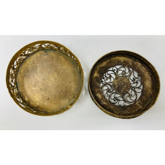 Mid 20th Century Collectible Gilt Metal Tibetan Box With Turquoise 1950s For Sale - Image 5 of 5