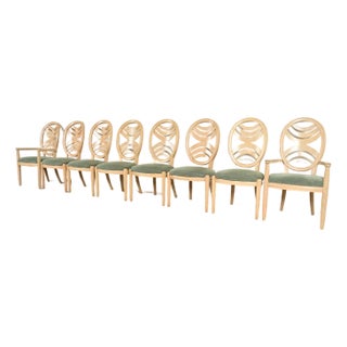 Henredon Modern Art Deco Carved Oak Dining Chairs, Set of Eight For Sale