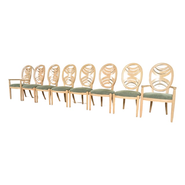 Henredon Modern Art Deco Carved Oak Dining Chairs, Set of Eight For Sale