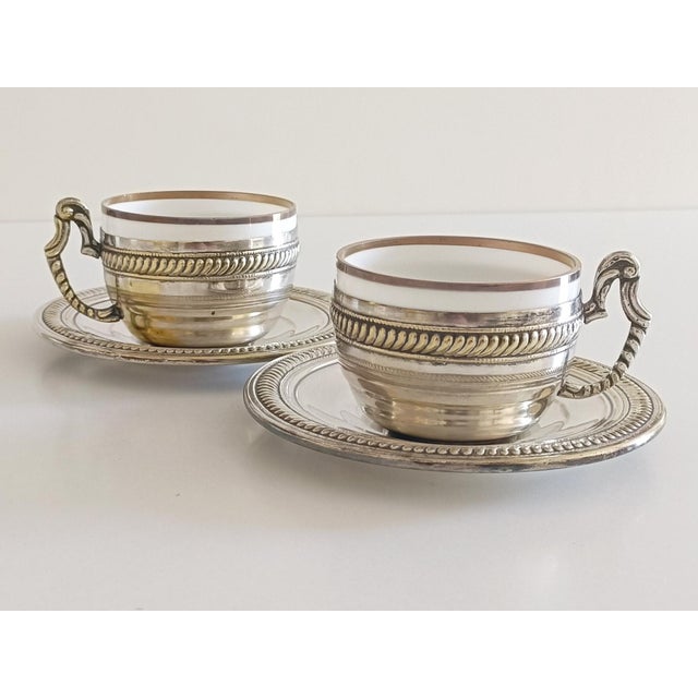 19th Century Victorian Alpaca Silver Coffee Cups and Plates, England, Set of 4 For Sale - Image 14 of 14