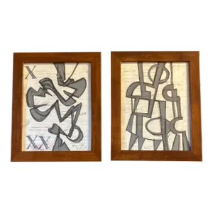 Contemporary 2 Original Wayne Cunningham Abstract Pastel Drawings Framed-A Pair