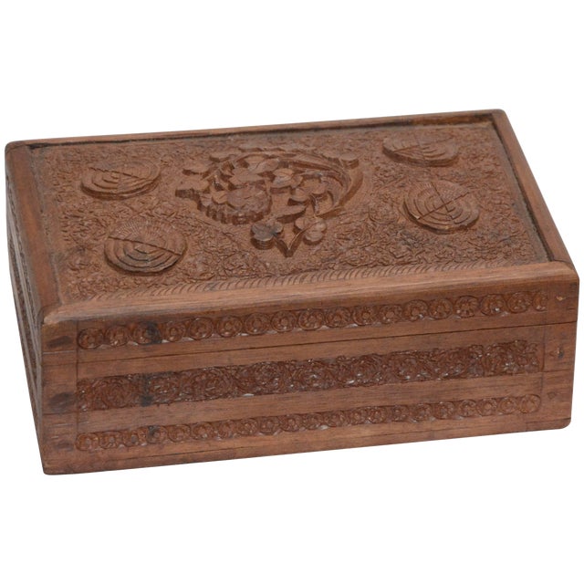 Carved Rosewood Tea Caddy For Sale