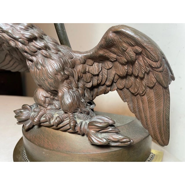 Antique Patinated Solid Bronze American Bald Eagle Electric Table Lamp Statue For Sale In New York - Image 6 of 13