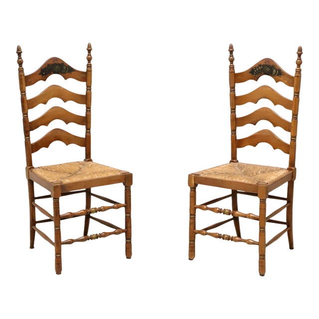 Cape Ann Chairs Maple Ladder Back Dining Side Chairs With Rush Seats - Pair B For Sale