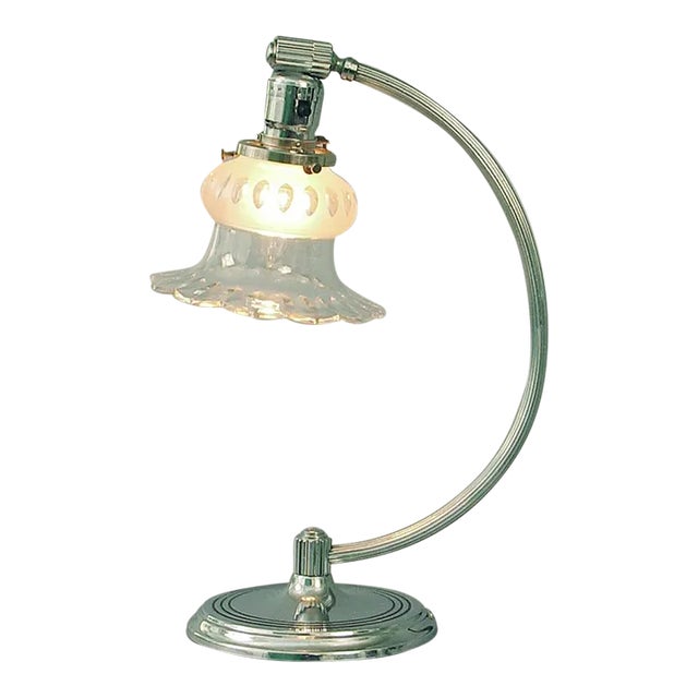 1930s Chrome Chase Table/Desk Lamp With French Crystal Glass Shade For Sale