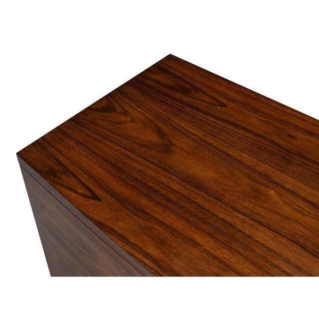Modern Bowfront Walnut Credenza - Sculpted Stainless Pulls For Sale - Image 10 of 12
